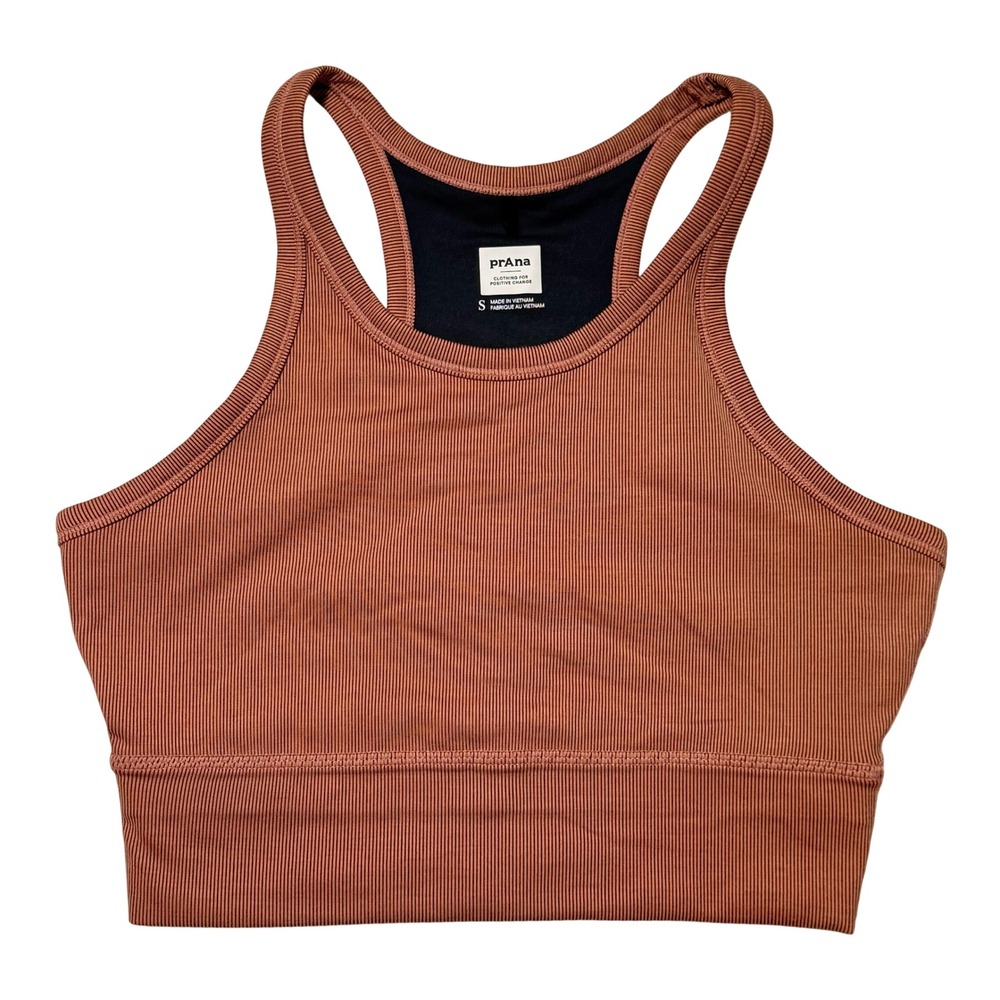 Prana Becksa Bralette Ribbed High Neck Racerback Small Terracotta Activewear